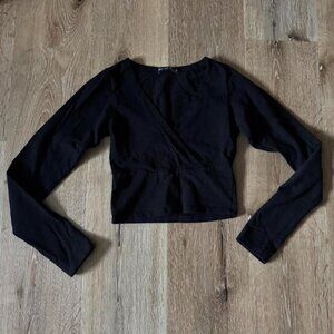 Brandy Melville Long Sleeve Black Wrap Crop Top Ballet Core OS
